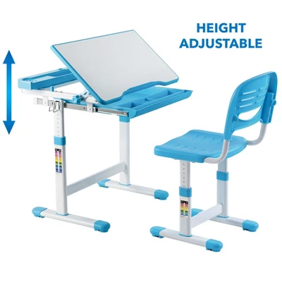 Mount-It! Kids Desk And Chair Set | Height Adjustable Ergonomic Children's School Workstation With Storage Drawer | Blue 7 Mount-It! Kids Desk And Chair Set | Height Adjustable Ergonomic Children's School Workstation With Storage Drawer | Blue - Image 5