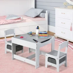 Costway Kids Table Chairs Set With Storage Boxes Blackboard Whiteboard Drawing GreyNature -Children Products Store GUEST 86ffcafc f435 4d98 86c3 7abc5eebc373