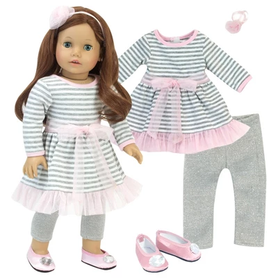 Sophia’s Dress, Leggings And Shoes For 18" Dolls, Gray/Pink 4 Sophia’s Dress, Leggings And Shoes For 18" Dolls, Gray/Pink - Image 2