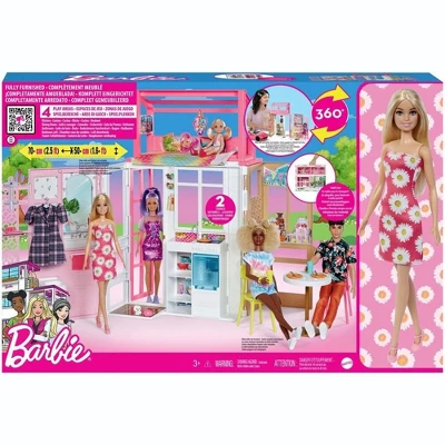 Barbie Dollhouse With Doll, 2 Levels & 4 Play Areas, Fully Furnished, 3 Barbie Dollhouse With Doll, 2 Levels & 4 Play Areas, Fully Furnished,