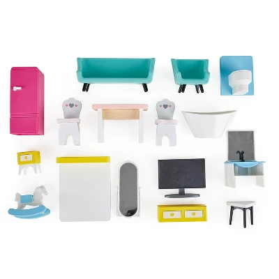 Hape Little Room Pretend Play 3 Story Wooden Doll House W/ Light, Doorbell, & Bedroom, Bathroom, Living Room, & Dining Furniture For Kids Age 3 And Up 6 Hape Little Room Pretend Play 3 Story Wooden Doll House W/ Light, Doorbell, & Bedroom, Bathroom, Living Room, & Dining Furniture For Kids Age 3 And Up - Image 4