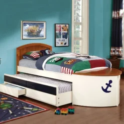 Twin Collindale Boat Design Kids' Bed With Trundle White/Oak - MiBasics -Children Products Store GUEST 8db67bee af28 468c bc7a df7e3fb01b90