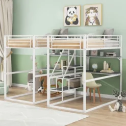 Double Twin Over Twin Size Metal Bunk Bed With Desk, Shelves And Storage Staircase-ModernLuxe -Children Products Store GUEST 8e090e3a b9cb 49b3 a1af e77f692758f5