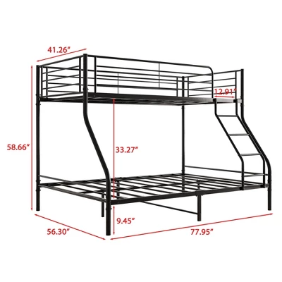 Twin-Over-Full Metal Bunk Bed With Ladder And Enhanced Upper-Level Guardrail, Black-ModernLuxe 4 Twin-Over-Full Metal Bunk Bed With Ladder And Enhanced Upper-Level Guardrail, Black-ModernLuxe - Image 2