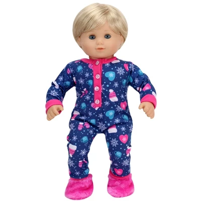 Sophia’s Hot Cocoa Pajama Onesie With Fuzzy Slippers For 15” Baby Dolls, Navy/Hot Pink 3 Sophia’s Hot Cocoa Pajama Onesie With Fuzzy Slippers For 15” Baby Dolls, Navy/Hot Pink