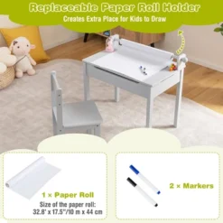 Costway Toddler Craft Table & Chair Set Kids Art Crafts Table WithPaper Roll Holder Grey/White -Children Products Store GUEST 926bae6a 4c2a 47d1 89ea 098381f875d2
