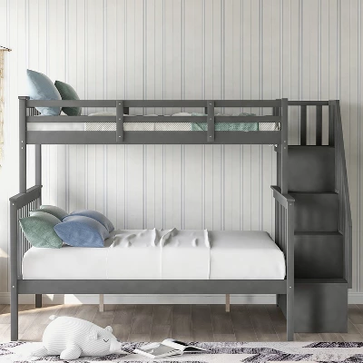 Twin-Over-Full Bunk Bed With Storage Stairs And Guard Rail - ModernLuxe 3 Twin-Over-Full Bunk Bed With Storage Stairs And Guard Rail - ModernLuxe