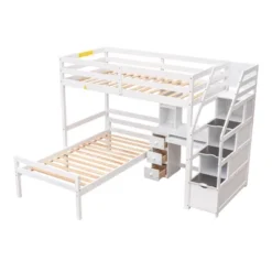 Twin Size Loft Bed With Separate Bed, Staircase For Storage, Desk, Shelves And Drawers - ModernLuxe -Children Products Store GUEST 948bcdde 5b4b 4aad a407 fcb91ca3d239