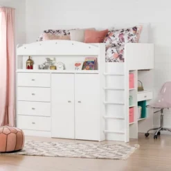 Twin Tiara Loft Bed With Desk Pure White - South Shore -Children Products Store GUEST 966fee75 540d 4927 9172 d57ed5a48049