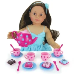 Sophiaâs 17 Piece Tea Set With Petit Four Cakes For 18" Dolls, Pink