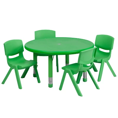 Flash Furniture 33" Round Plastic Height Adjustable Activity Table Set With 4 Chairs 12 Flash Furniture 33" Round Plastic Height Adjustable Activity Table Set With 4 Chairs - Image 10