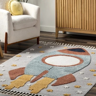 NuLOOM Journee Rocket Ship High-Low Kids Tasseled Area Rug 10 NuLOOM Journee Rocket Ship High-Low Kids Tasseled Area Rug - Image 8
