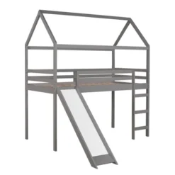 House Shape Twin Size Loft Bed With Slide, Gray - ModernLuxe -Children Products Store GUEST 9e4e39d5 9766 4bd9 b432 e95b3ceb7a43