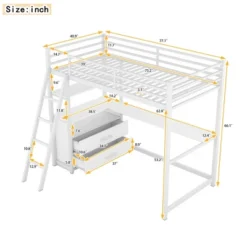 Twin Size Metal Loft Bed With Desk, Shelves And Two Built-in Drawers - ModernLuxe -Children Products Store GUEST 9e68af02 de10 40ec a894 246ba0ac9446