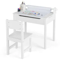 Costway Toddler Craft Table & Chair Set Kids Art Crafts Table WithPaper Roll Holder Grey/White -Children Products Store GUEST 9f332937 3d19 437c a01a 1d8f4cbe91f6