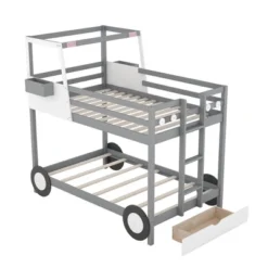 Twin Over Twin Car-Shaped Bunk Bed With Wheels, Drawers And Shelves, Gray - ModernLuxe -Children Products Store GUEST a071a723 1def 48a4 985a 5a1c86e7c14c