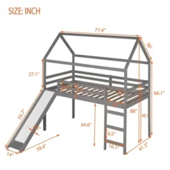 House Shape Twin Size Loft Bed With Slide, Gray - ModernLuxe -Children Products Store GUEST a35105e3 abc4 4257 b64f bc7e5a238c63
