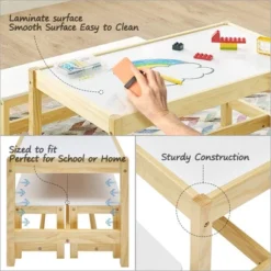 MUSEHOMEINC Solid Wood 3 In 1 Kids Toddlers Activity Play Arts And Crafts Table And Bench Chair Set With Whiteboard Surface For Playroom And School -Children Products Store GUEST a3891ce4 cfa5 4b41 8a65 8d06d74902eb