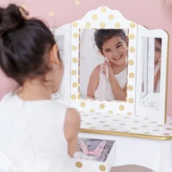 Fashion Polka Dot Gisele Play Vanity Set With Led Mirror White/Gold - Teamson Kids -Children Products Store GUEST a4f1b160 8651 492a 8ec6 c1584c296ea1