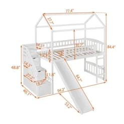 Twin Size House Shape Loft Bed With Two Drawers And Slide - ModernLuxe -Children Products Store GUEST a50298d2 ee6e 447f 82a0 e42808d6b9e9
