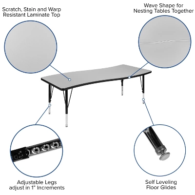 Flash Furniture 26"W X 60"L Rectangle Wave Flexible Collaborative Thermal Laminate Activity Table - Height Adjustable Short Legs 4 Flash Furniture 26"W X 60"L Rectangle Wave Flexible Collaborative Thermal Laminate Activity Table - Height Adjustable Short Legs - Image 2