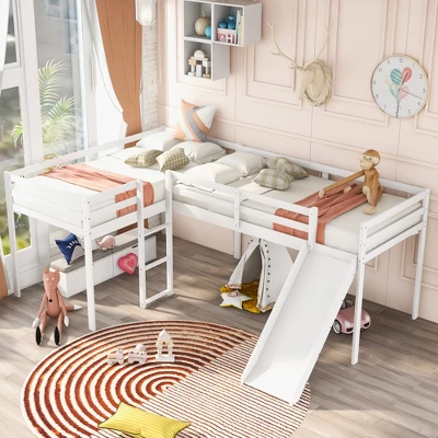 L-Shaped Twin Size Loft Bed With Ladder And Slide - ModernLuxe 3 L-Shaped Twin Size Loft Bed With Ladder And Slide - ModernLuxe