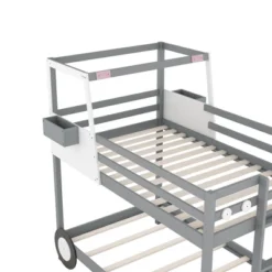Twin Over Twin Car-Shaped Bunk Bed With Wheels, Drawers And Shelves, Gray - ModernLuxe -Children Products Store GUEST b0ccdb0a 82ee 4cd7 a70c d80c7fffd0b5