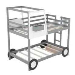 Twin Over Twin Car-Shaped Bunk Bed With Wheels, Drawers And Shelves, Gray - ModernLuxe -Children Products Store GUEST b5b90a4a 18e1 4662 87fe 773aafff60f7