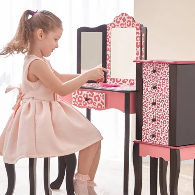 Fashion Leopard Prints Gisele Play Wooden Vanity Set Pink / Black - Teamson Kids 4 Fashion Leopard Prints Gisele Play Wooden Vanity Set Pink / Black - Teamson Kids - Image 2