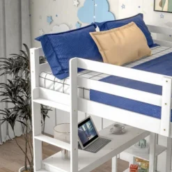 Wooden Loft Bed With Ladder, Desk And Shelves-ModernLuxe -Children Products Store GUEST b9b386d4 a722 4c21 9d89 77b8fbc54639