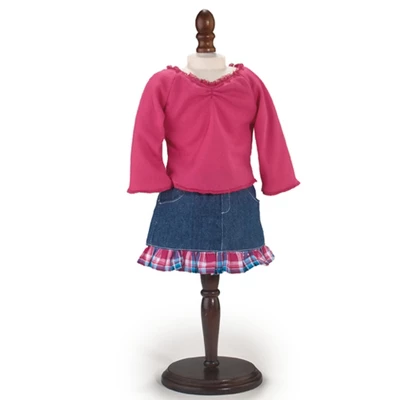 Sophia’s Long-Sleeved Cinched Tee & Denim Skirt For 18” Dolls, Hot Pink/Blue 3 Sophia’s Long-Sleeved Cinched Tee & Denim Skirt For 18” Dolls, Hot Pink/Blue