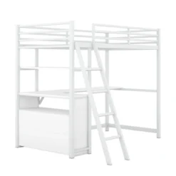Twin Size Metal Loft Bed With Desk, Shelves And Two Built-in Drawers - ModernLuxe -Children Products Store GUEST ba5a4274 b4e0 450c bd7b 7811c31aba0b