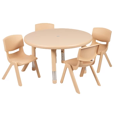 Flash Furniture 33" Round Plastic Height Adjustable Activity Table Set With 4 Chairs 8 Flash Furniture 33" Round Plastic Height Adjustable Activity Table Set With 4 Chairs - Image 6