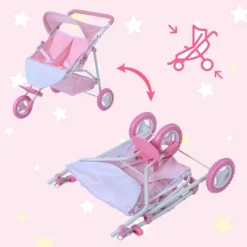 Olivia's Little World Double Twin Baby Doll Pram Stroller Pink Stars OL-00012 -Children Products Store GUEST bb7d93f2 150d 42aa b9f8 cb117ba12885