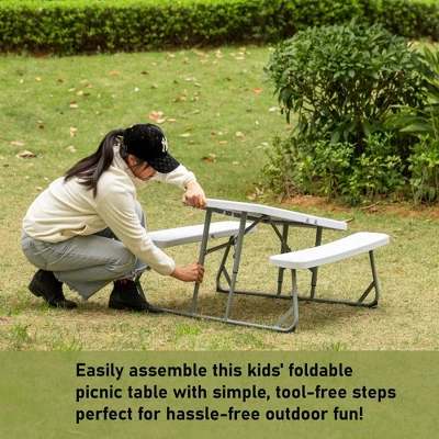 Foldable White Kids' Picnic Table Bench Outdoor Portable Children's Backyard Table, Crafting, Dining, And Playtime Patio Table 11 Foldable White Kids' Picnic Table Bench Outdoor Portable Children's Backyard Table, Crafting, Dining, And Playtime Patio Table - Image 9
