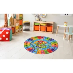 KC Cubs ABC Alphabet, Seasons, Months Days Of Week Educational Learning & Game Round Circle Rug For Kids And Children Bedrooms Playroom