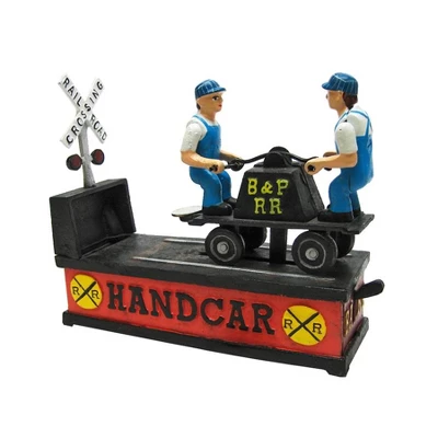 Design Toscano Railroad Handcar Collectors' Die Cast Iron Mechanical Coin Bank 4 Design Toscano Railroad Handcar Collectors' Die Cast Iron Mechanical Coin Bank - Image 2