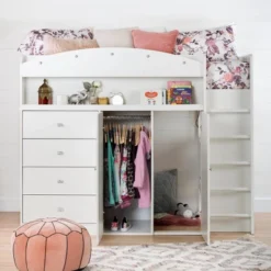 Twin Tiara Loft Bed With Desk Pure White - South Shore -Children Products Store GUEST bf60cebc cb0a 4649 83ec 91949fa3efeb