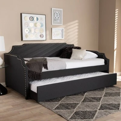 Twin Ally Fabric Upholstered Sofa Daybed With Roll Out Trundle Guest Bed Dark Gray - Baxton Studio 9 Twin Ally Fabric Upholstered Sofa Daybed With Roll Out Trundle Guest Bed Dark Gray - Baxton Studio - Image 7