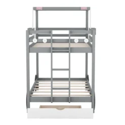 Twin Over Twin Car-Shaped Bunk Bed With Wheels, Drawers And Shelves, Gray - ModernLuxe -Children Products Store GUEST c2543cb4 5767 4c89 bee0 0537b7eac9ae