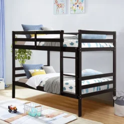 Costway Twin Over Twin Wood Bunk Beds Ladder Safety Rail EspressoWhite 14 Costway Twin Over Twin Wood Bunk Beds Ladder Safety Rail EspressoWhite -Children Products Store GUEST c50e3cd3 0c6f 4388 a95f d0eac1066695
