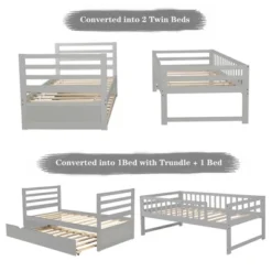 Twin Over Twin Wood Bunk Bed With Safety Rail And Movable Trundle-ModernLuxe -Children Products Store GUEST c56f3241 6b72 4864 a7c9 a6e7935dd051