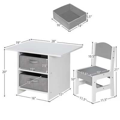 Babyjoy Kids Art Play Wood Table And 2 Chairs Set W/ Storage Baskets Puzzle 10 Babyjoy Kids Art Play Wood Table And 2 Chairs Set W/ Storage Baskets Puzzle - Image 8