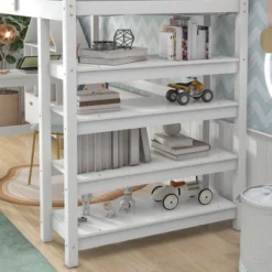 Wooden Loft Bed With Desk, Ladder And Shelves-ModernLuxe -Children Products Store GUEST ca4968bf 74ad 4d57 92e7 c399f26b76bc
