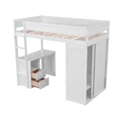Wood Loft Bed With Wardrobes And 2-Drawer Desk With Cabinet-ModernLuxe -Children Products Store GUEST cae92e68 69fa 4085 b40e e0b1c6b1e11d