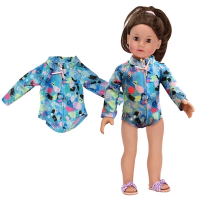 Sophia’s Colorful Collage Print Long Sleeve Rash Guard Swimsuit For 18" Dolls, Blue 4 Sophia’s Colorful Collage Print Long Sleeve Rash Guard Swimsuit For 18" Dolls, Blue - Image 2