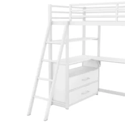 Twin Size Metal Loft Bed With Desk, Shelves And Two Built-in Drawers - ModernLuxe -Children Products Store GUEST d337be21 79bc 40e4 9d3f 43bb412f5a71