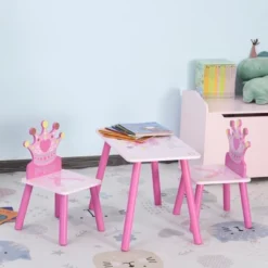 Qaba 3-Piece Kids Wooden Table And Chair Set With Crown Pattern Gift For Girls Toddlers Arts Reading Writing Age 2-4 Years Pink 7 Qaba 3-Piece Kids Wooden Table And Chair Set With Crown Pattern Gift For Girls Toddlers Arts Reading Writing Age 2-4 Years Pink -Children Products Store GUEST d5620e57 9234 4ada a334 11342879fb7e