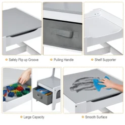 Costway Kids Table Chairs Set With Storage Boxes Blackboard Whiteboard Drawing GreyNature -Children Products Store GUEST d64e06ad 990a 49ea ae1a 1dafe2b11073