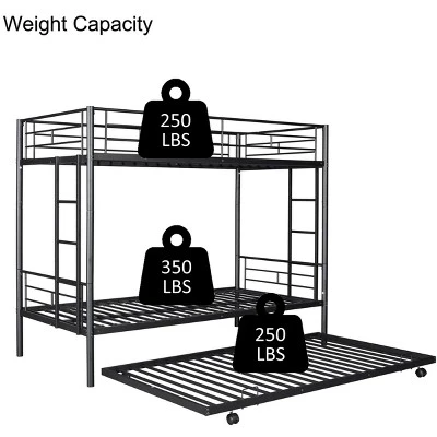 Twin Over Twin Metal Bunk Bed With Trundle Bed And Ladders-ModernLuxe 7 Twin Over Twin Metal Bunk Bed With Trundle Bed And Ladders-ModernLuxe - Image 5
